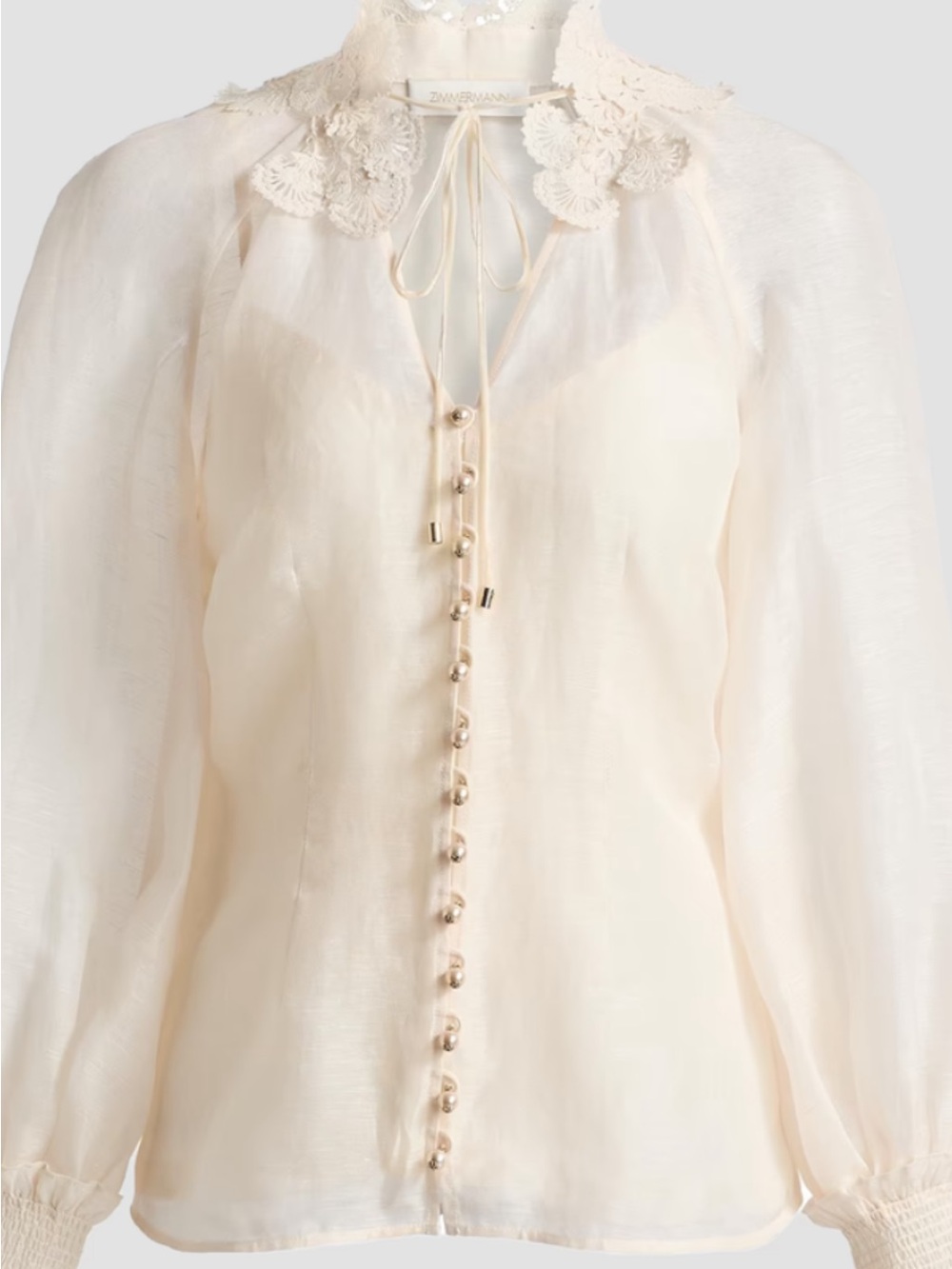 Zimmermann Cream Lace-Collar Silk Blouse